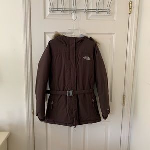 North Face Hyvent Brown Belted Down Jacket